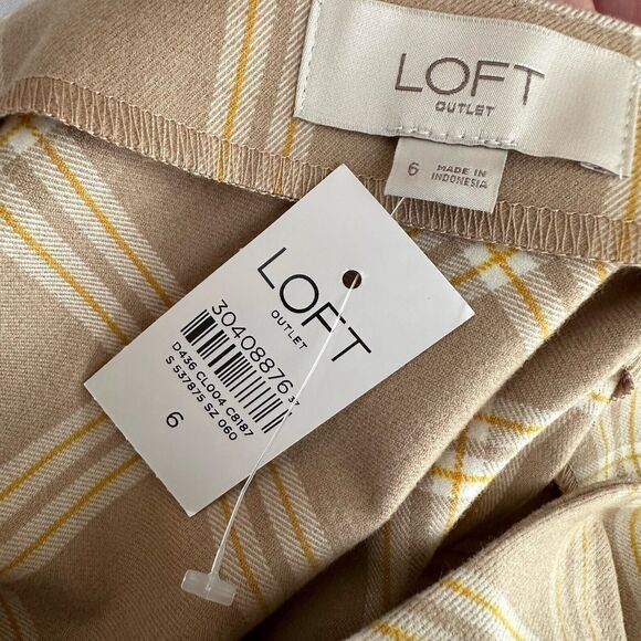 Loft A Line Skirt 6 Tan Plaid Size Zip Party Career Workwear Party Classic NEW - Picture 10 of 11